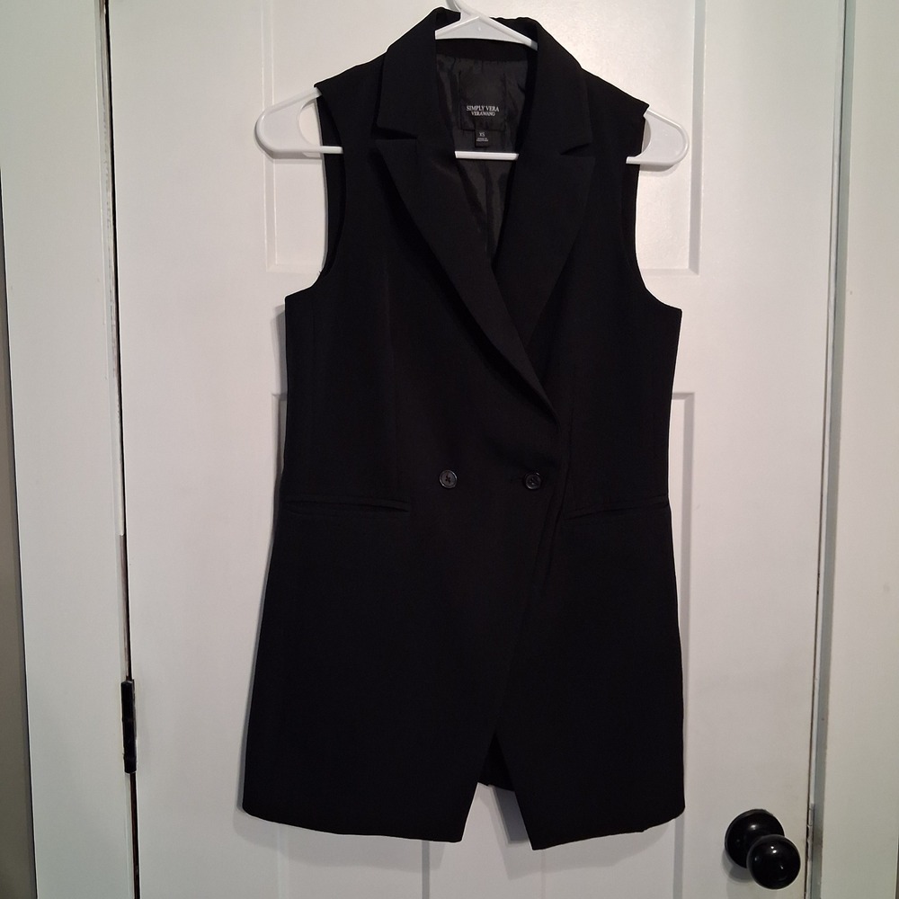 Simply Vera Vera Wang Longline Vest Women XS Black Double Breasted Office Chic
